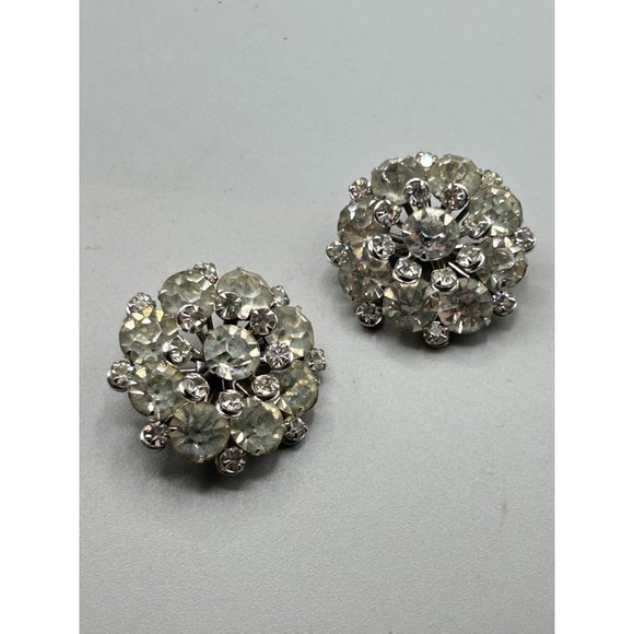 Vintage Pair of Rhinestones Pin Brooches Clear Stones Silver Tone Scatter Pins - Picture 3 of 5